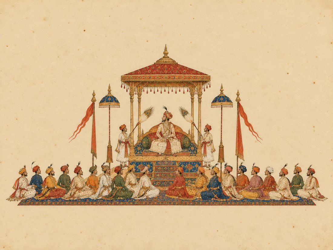 A ruler enthroned in durbar: Maharaja Prithviraj