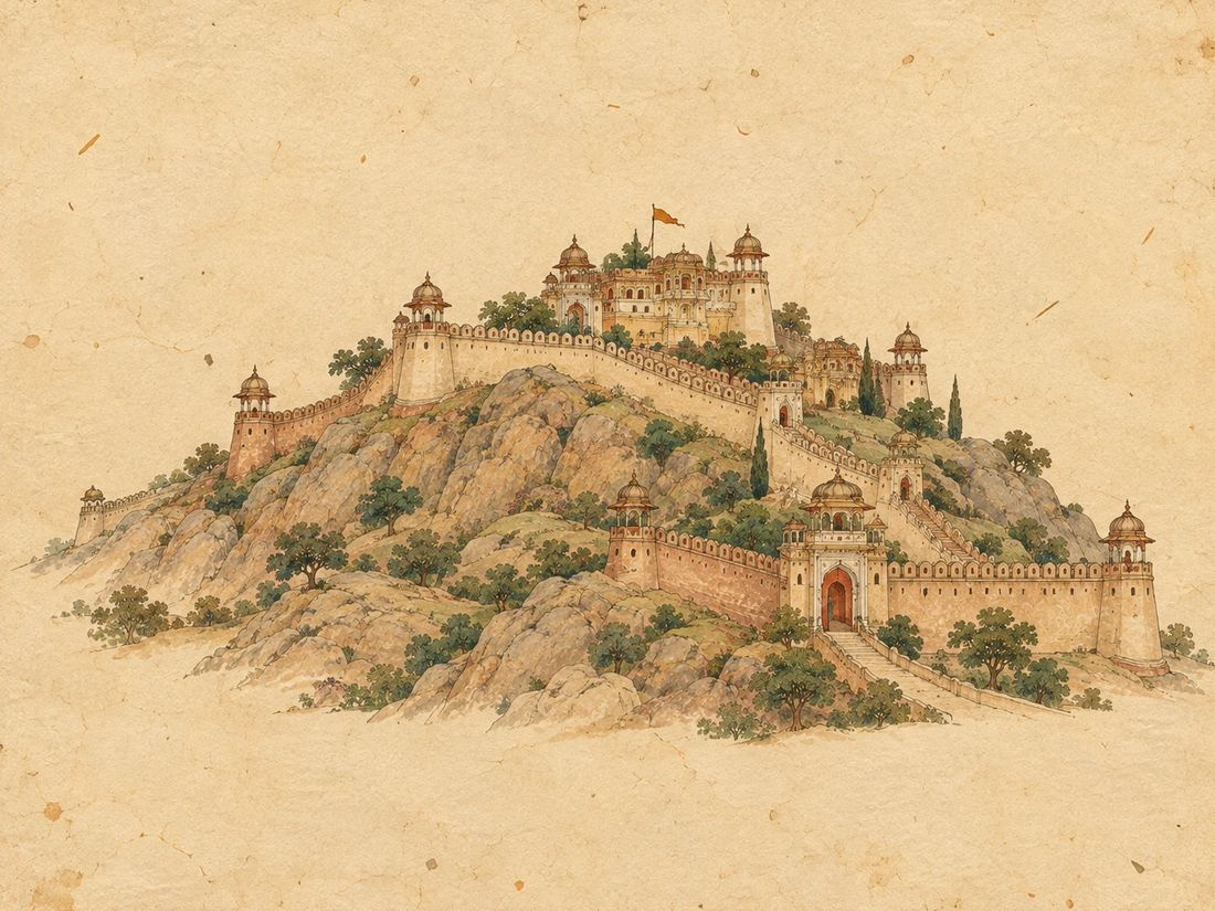 A walled hill fort: Gwalior