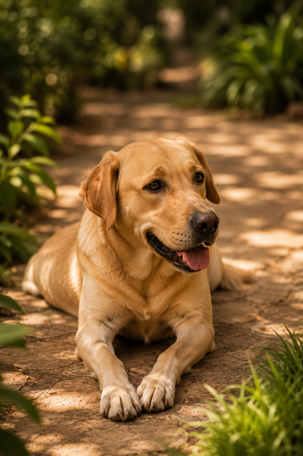 A dog resting in the palace gardens